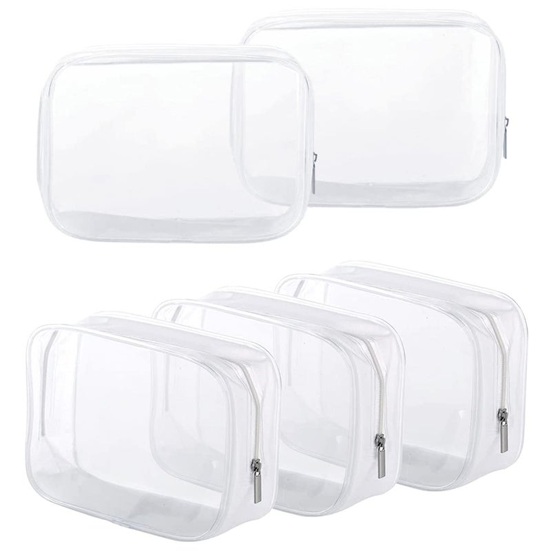 Homtable 5 Pack Clear Plastic Zippered Toiletry Carry Pouch TSA Approved Toiletry Bag Portable Cosmetic Makeup Bag for Vacation, Bathroom and Organizing (White, Small) - Image 1